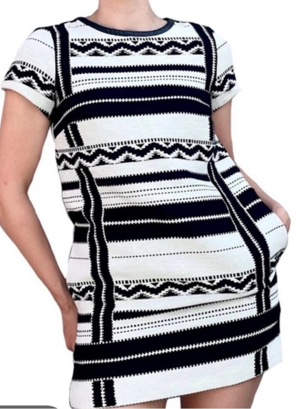 Madewell Black and White Striped Knit Shift Dress size 0